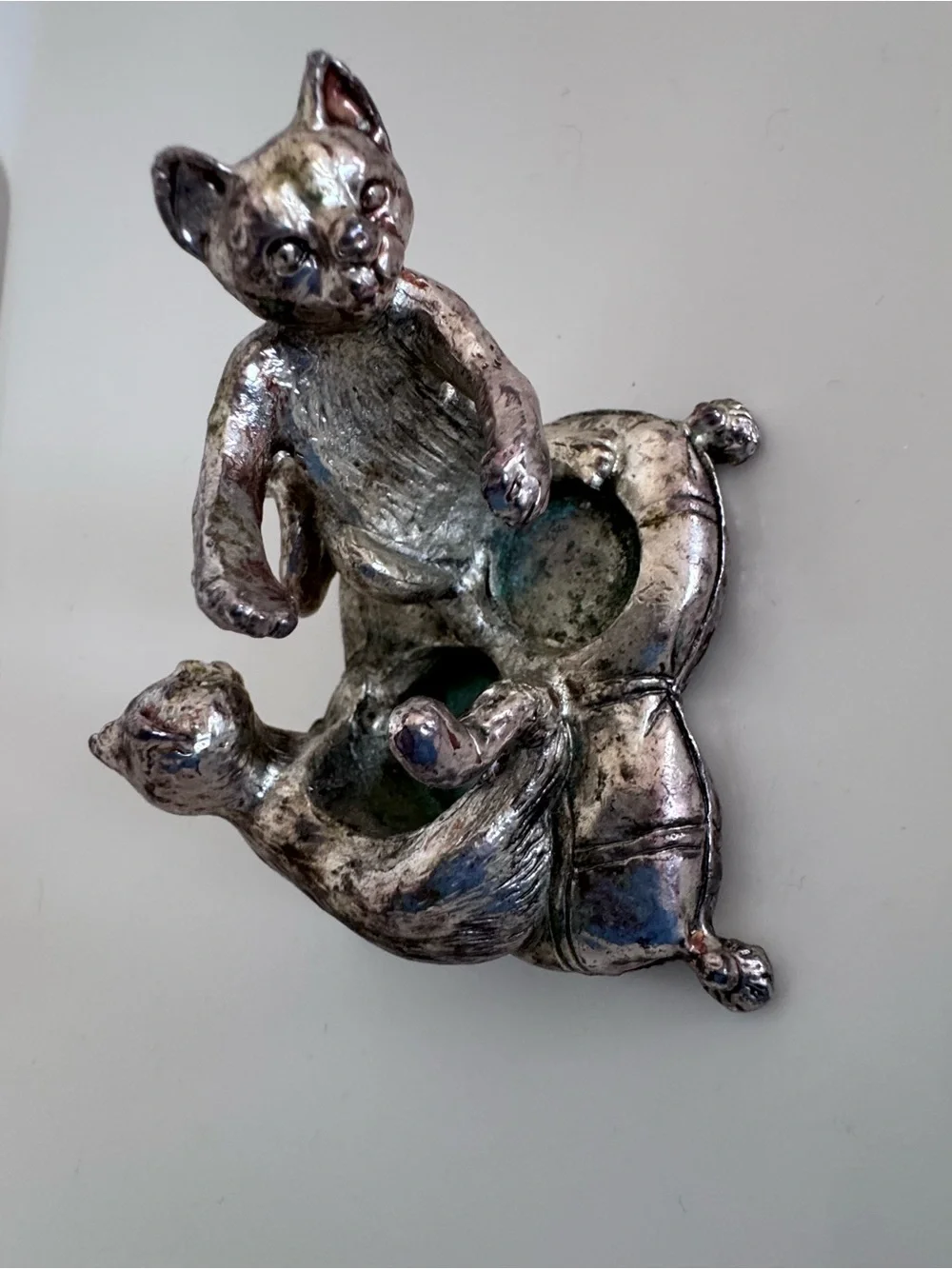 Vintage Silverplate Adorable Kitten Cat Salt Pepper Shaker Candle Holder Heavy